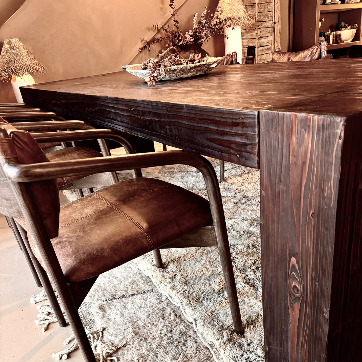 damasco 3 meter dark stain chunky dining table, seats 10-12 people, bisque traders