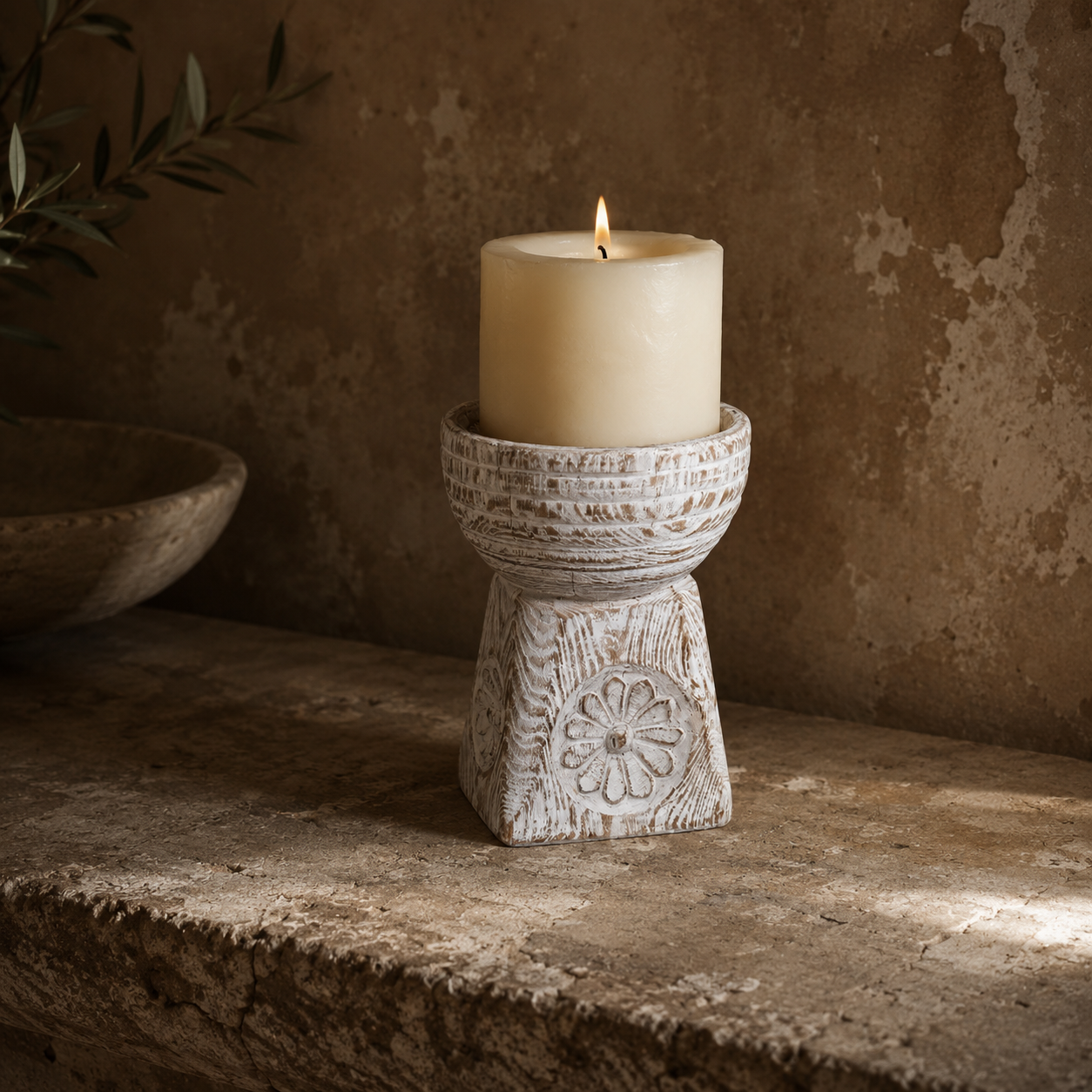 Deman : Old Seeder Candleholders, Whitewashed