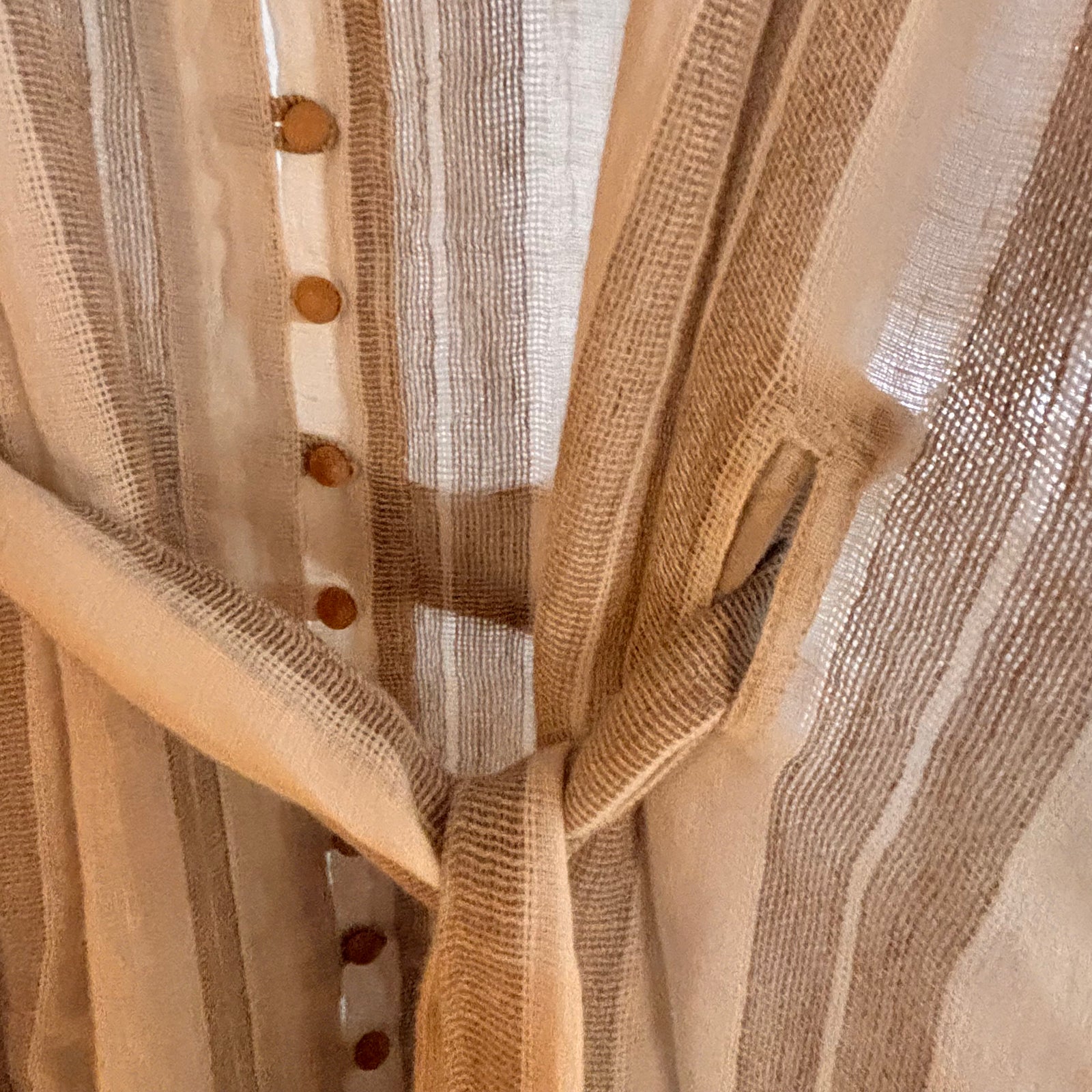Italian Linen : Donna : One Size Kaftan : Natural & White Stripe