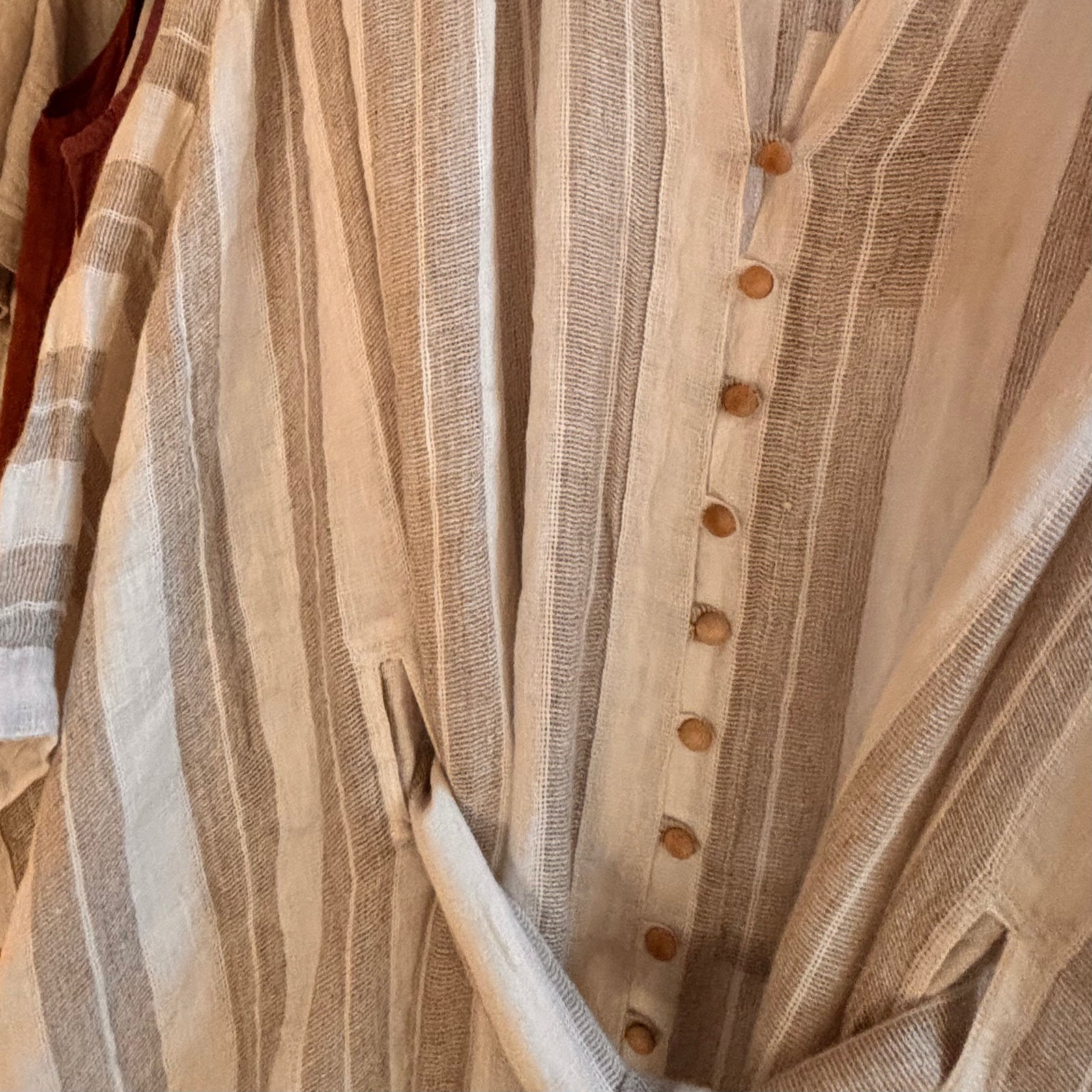 Italian Linen : Donna : One Size Kaftan : Natural & White Stripe