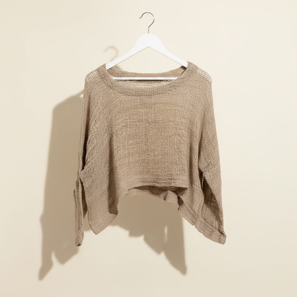 Italian Linen : Elena: Scoop Neck Crop Top, One Size | Natural