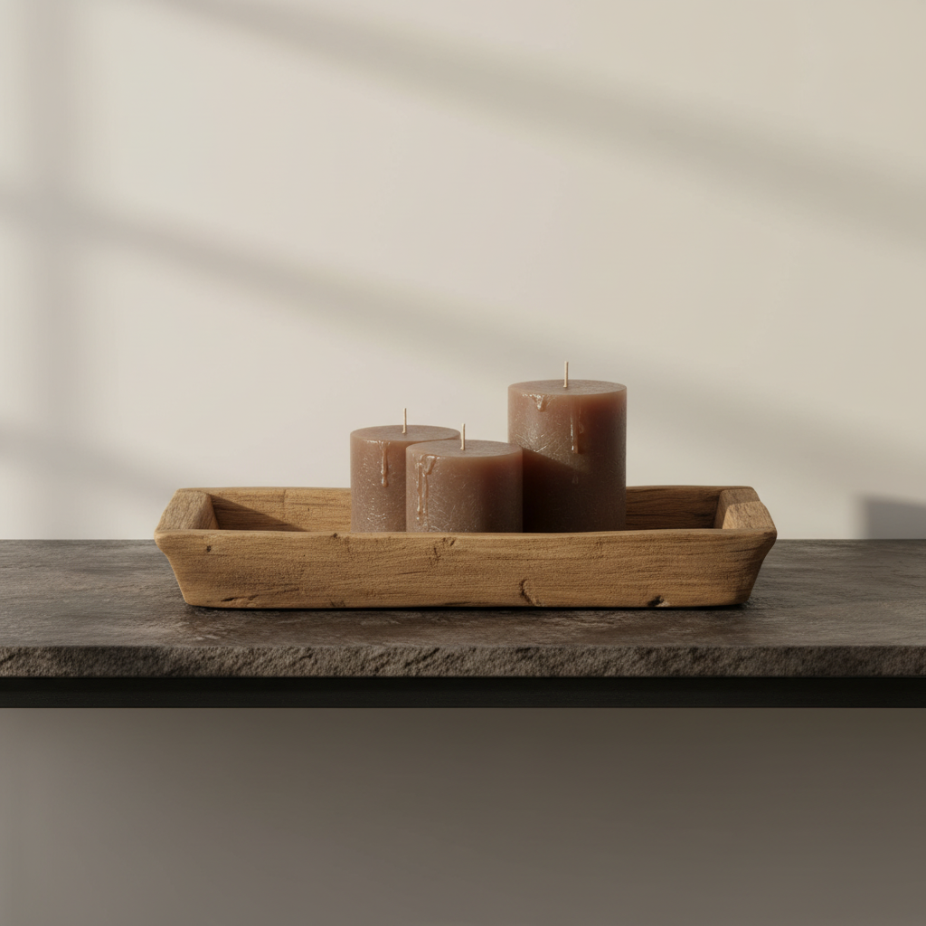 a rectangular wooden box with a rustic, weathered finish, shown on a plain light beige background.