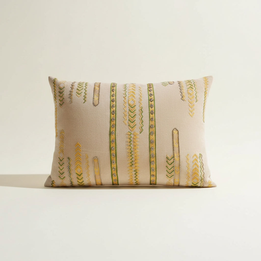 Decorative pillow with geometric pattern on a white background