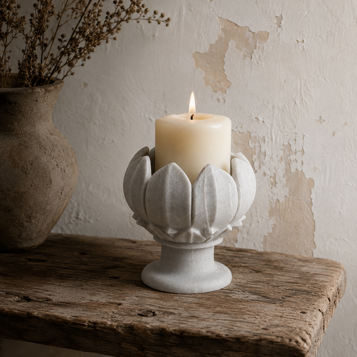 Indiana : White Marble Lotus Flower Candleholder