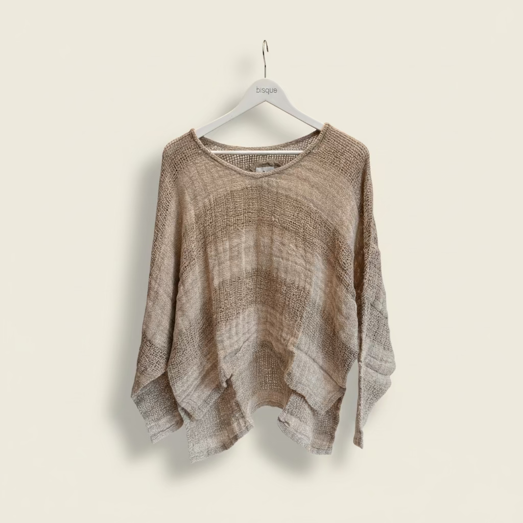 Italian Linen : Franca : Loose Top, One Size |Natural & White
