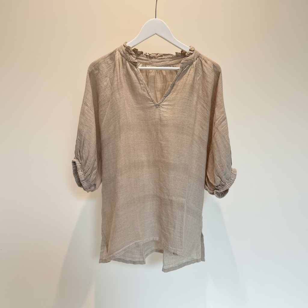 Italian Linen : Grazia : Loose Puff SleevedTop, Natural