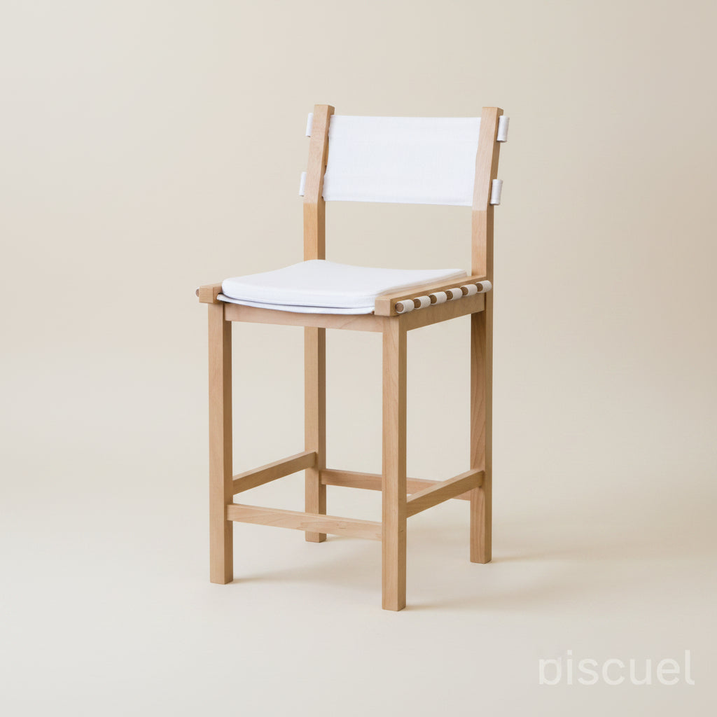 Isabella white fabric removable covers barstool with light wood frame