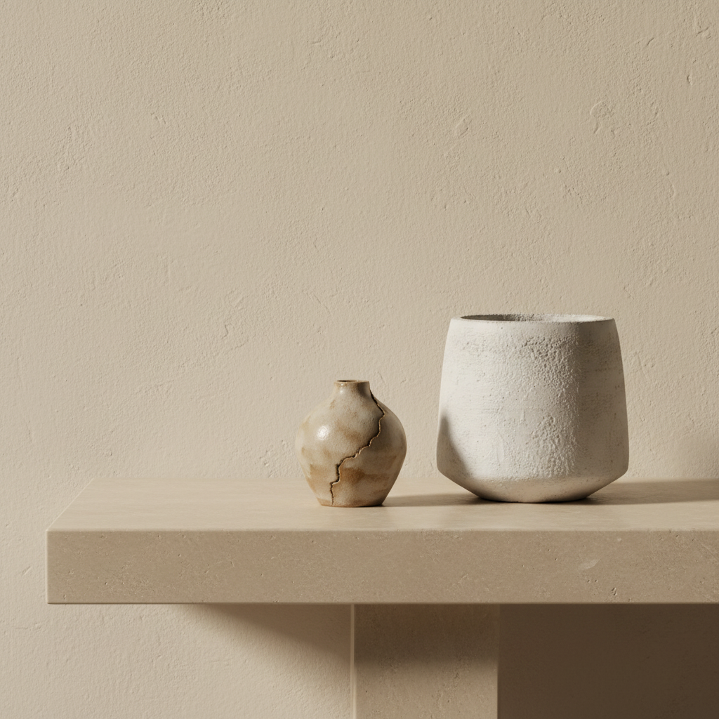 A small textured whitewashed wood set against a solid beige background.