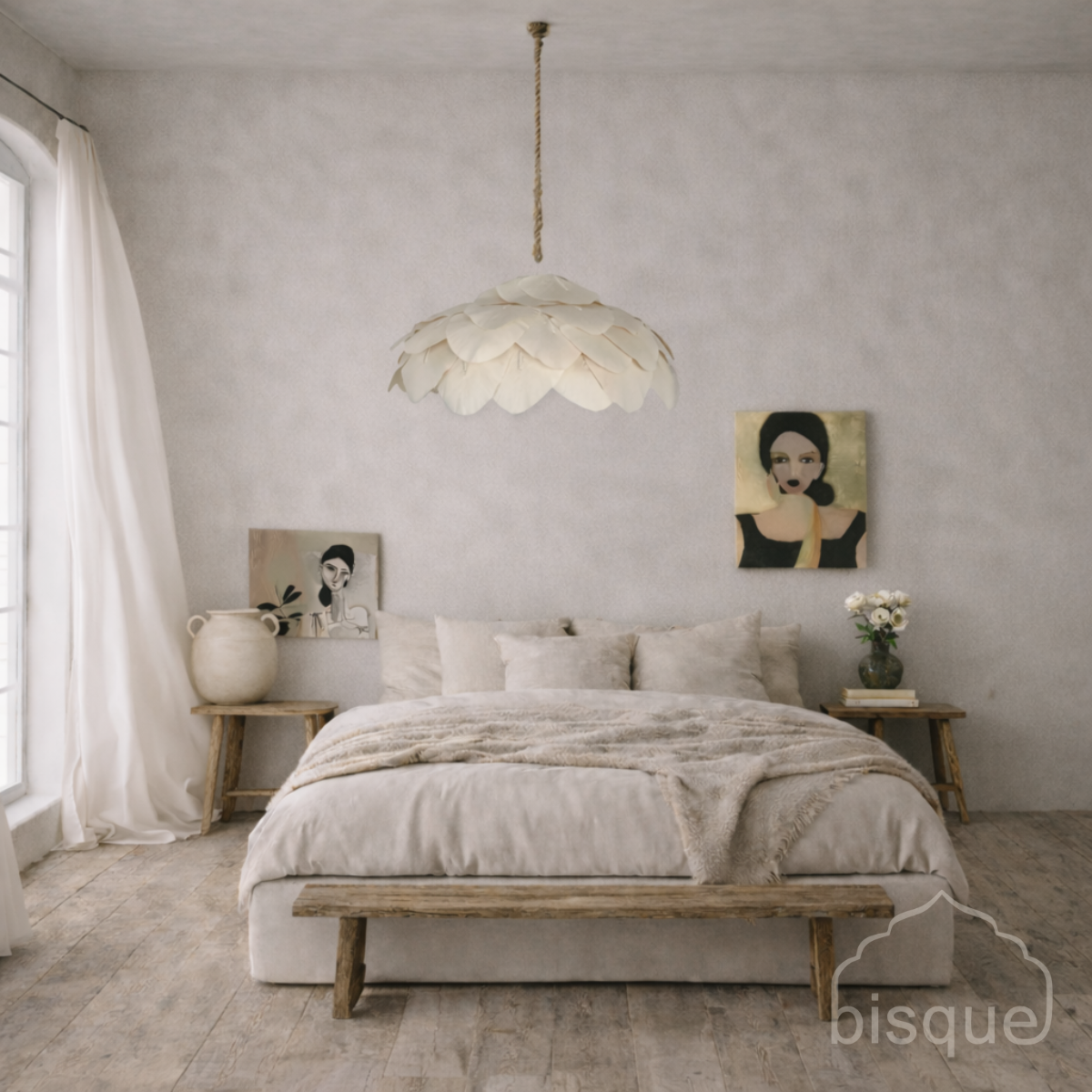 Katar : Cotton Petal Wide Shallow 90cm Pendant Light