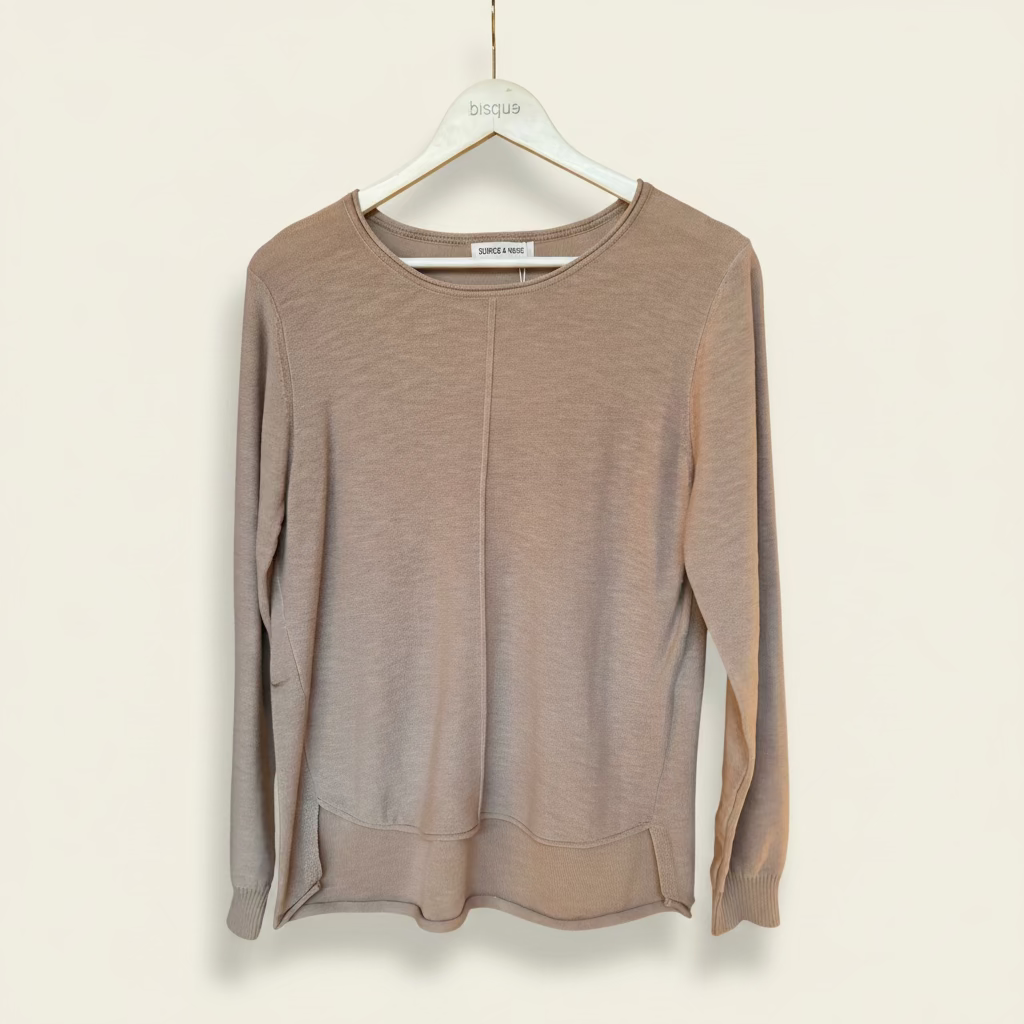 Kato pure cotton Beige sweater on a hanger against a plain background