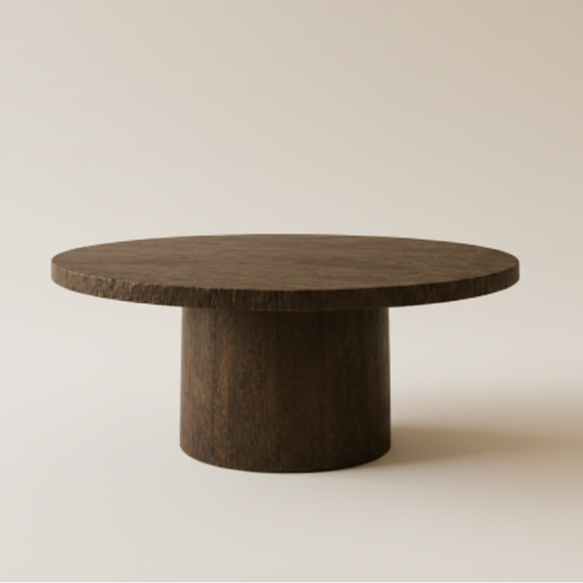 Komano round reclaimed teak raw edge tapered plinth leg 150cm dining table