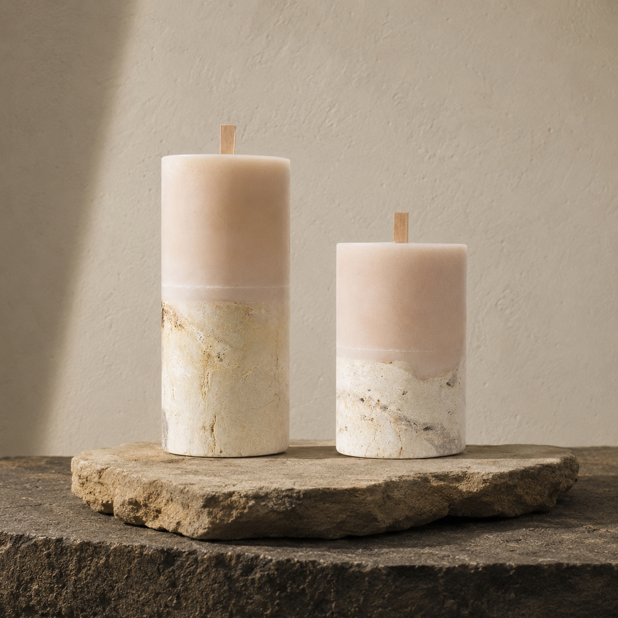 Lamu : Fossilised Coral Candle, Beige