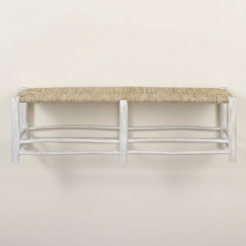 long wooden woven bench seat Bisque