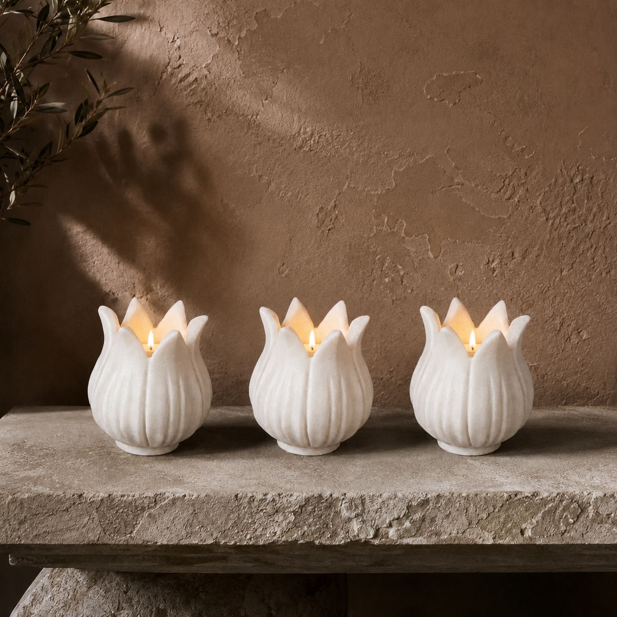 Lotus : Flower Marble Candleholder, Small