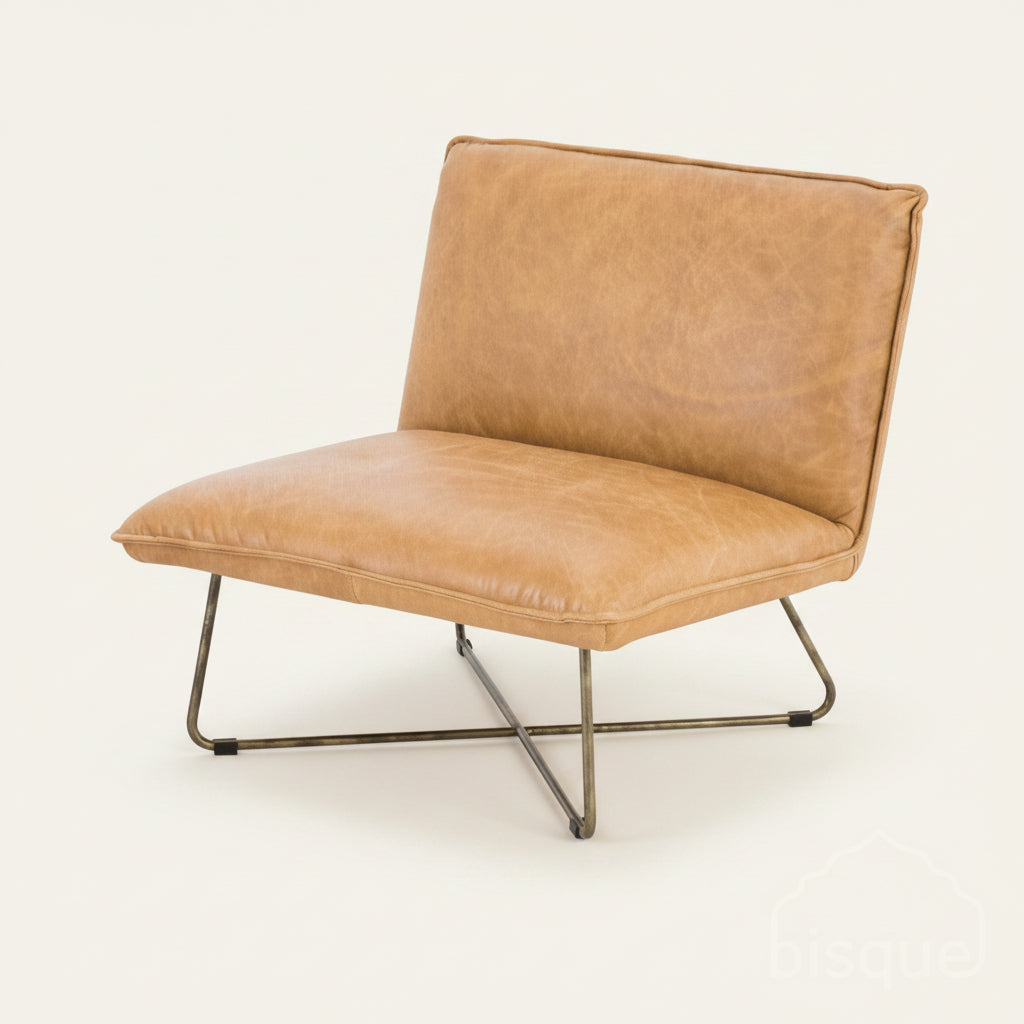 The Martino low leather occasional lounge chair, in Cognac, Bisque Traders