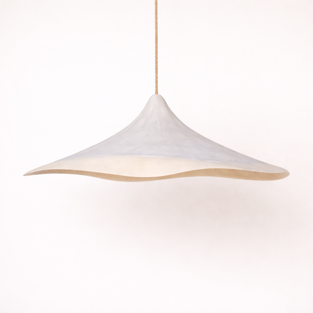 Matteo resin shallow cone shaped 50cm white pendant light.