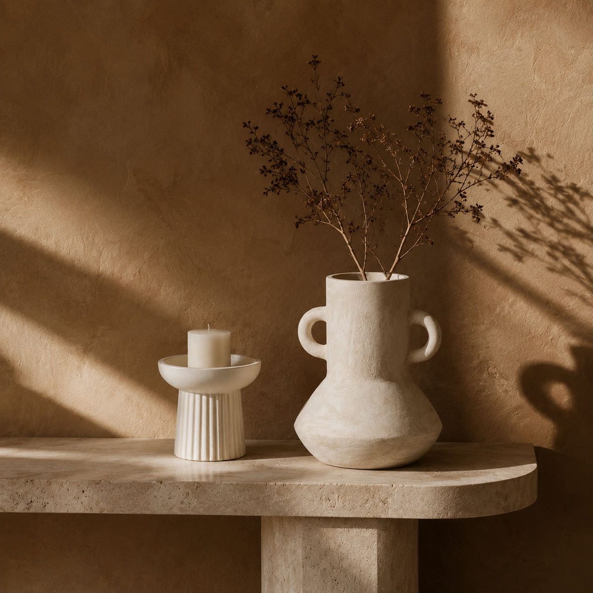 Medino : Double Handle Terracotta Vase : Ecru