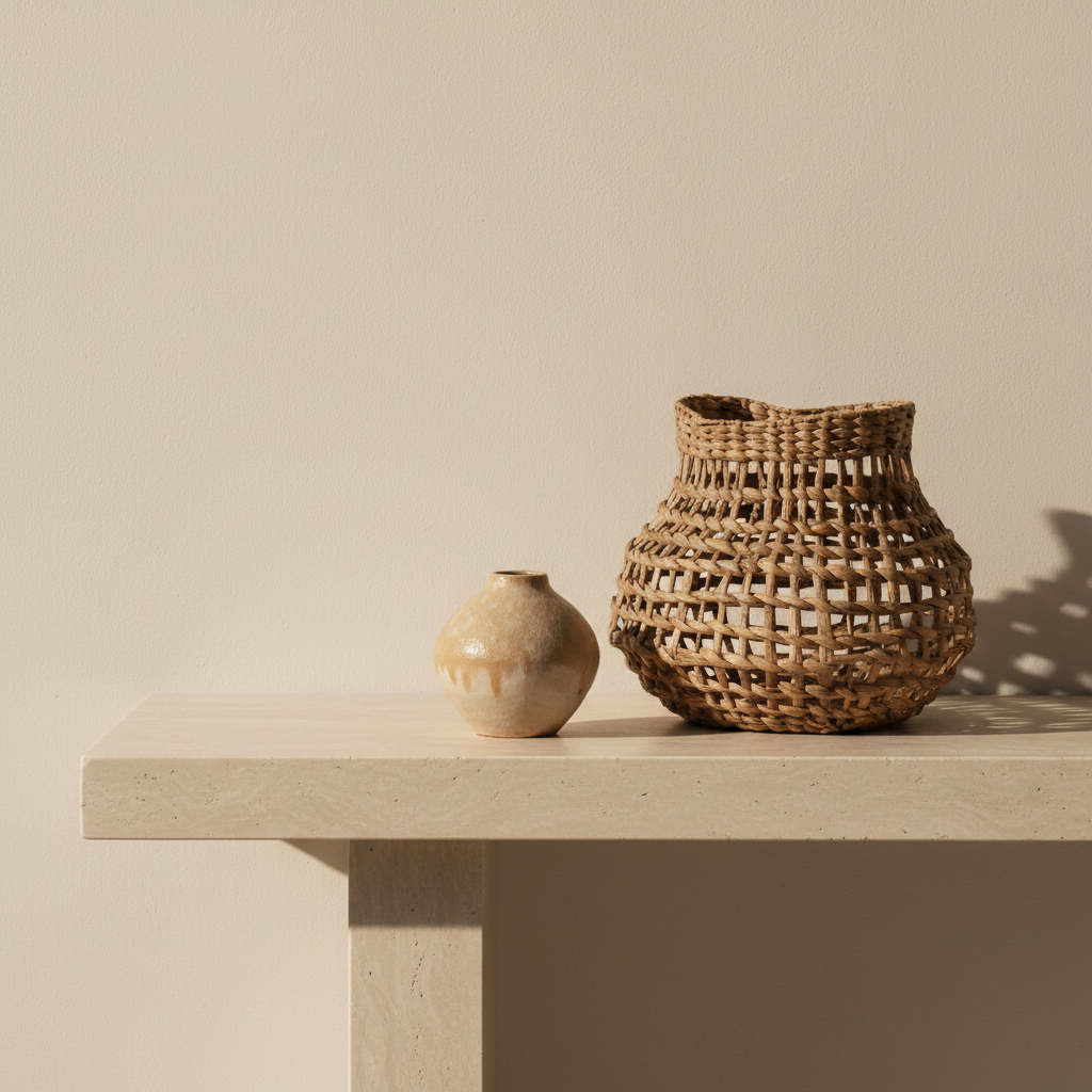 A natural woven basket made from brown seagrass or wicker, featuring an open lattice pattern and a flared rim, set against a plain light beige background.