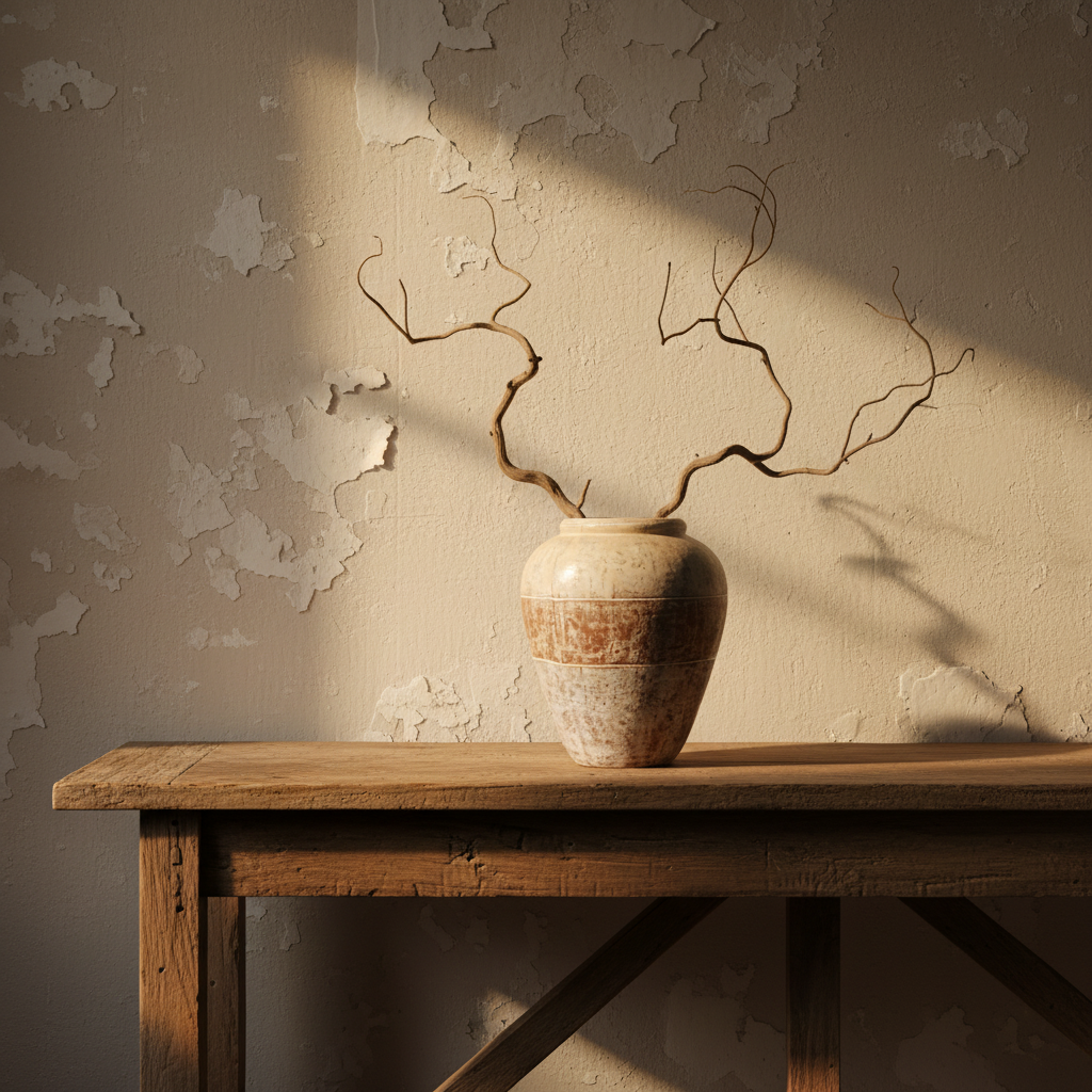 A ceramic urn with a rounded body, featuring a textured glaze that transitions from cream and light brown at the top to a speckled off-white and light brown at the bottom, set against a neutral light gray background.