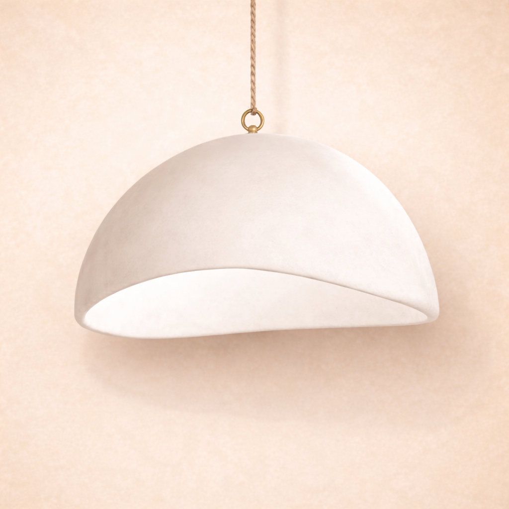 White organic shape Omari pendant light with a beige background