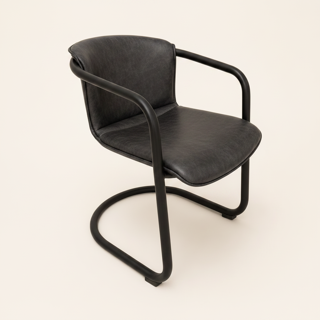 Dining Chair: Orlando Lead Leather Black Frame Dining Chair, 55cm