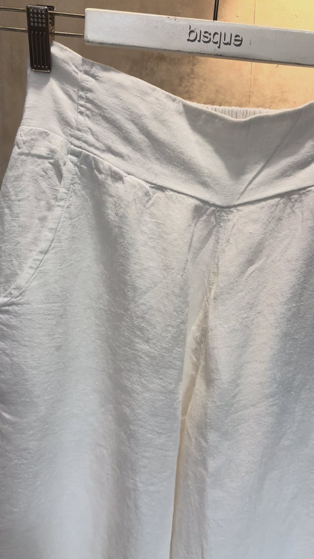 Renata : Linen Wide Leg Pants, Flat Front , XS - Small; Small - Medium | White