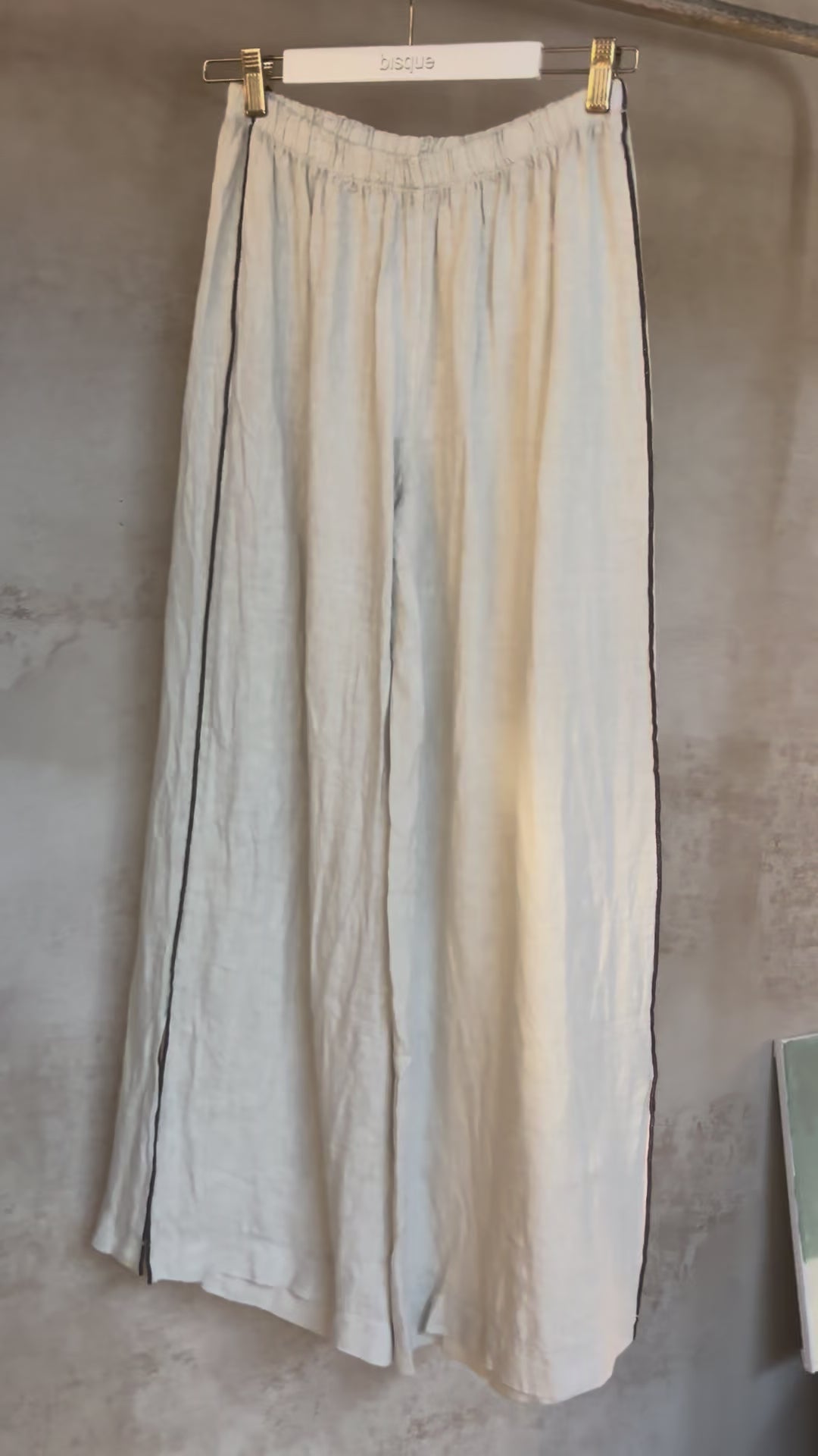 Italian Linen : Ariosa Loose Leg Pants with Black Stripe | Sand