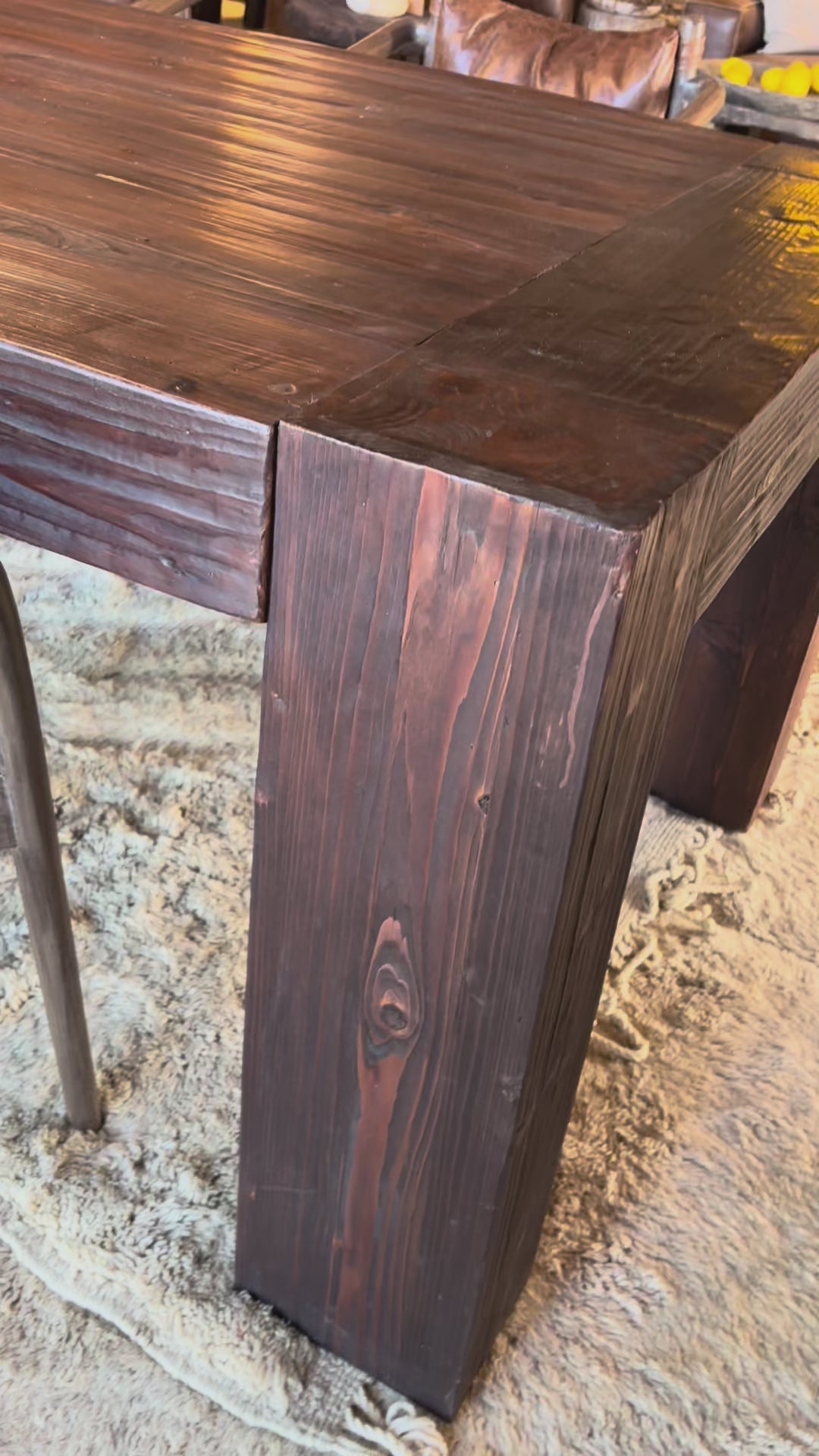 Damasco : Chunky Leg Recycled Wood Dining Table 3m in Dark Brown, Wabi Sabi Furniture Australia