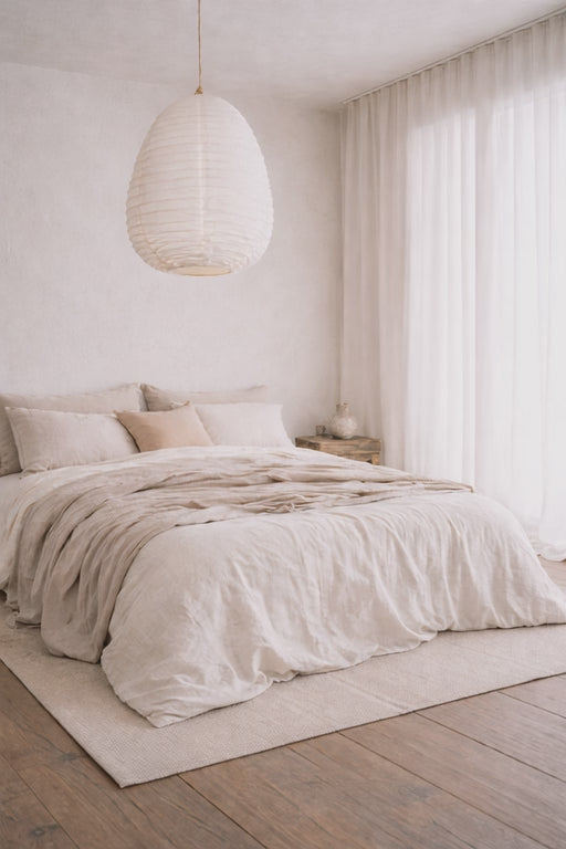 Alana : White Scalloped Linen Pendant, Large