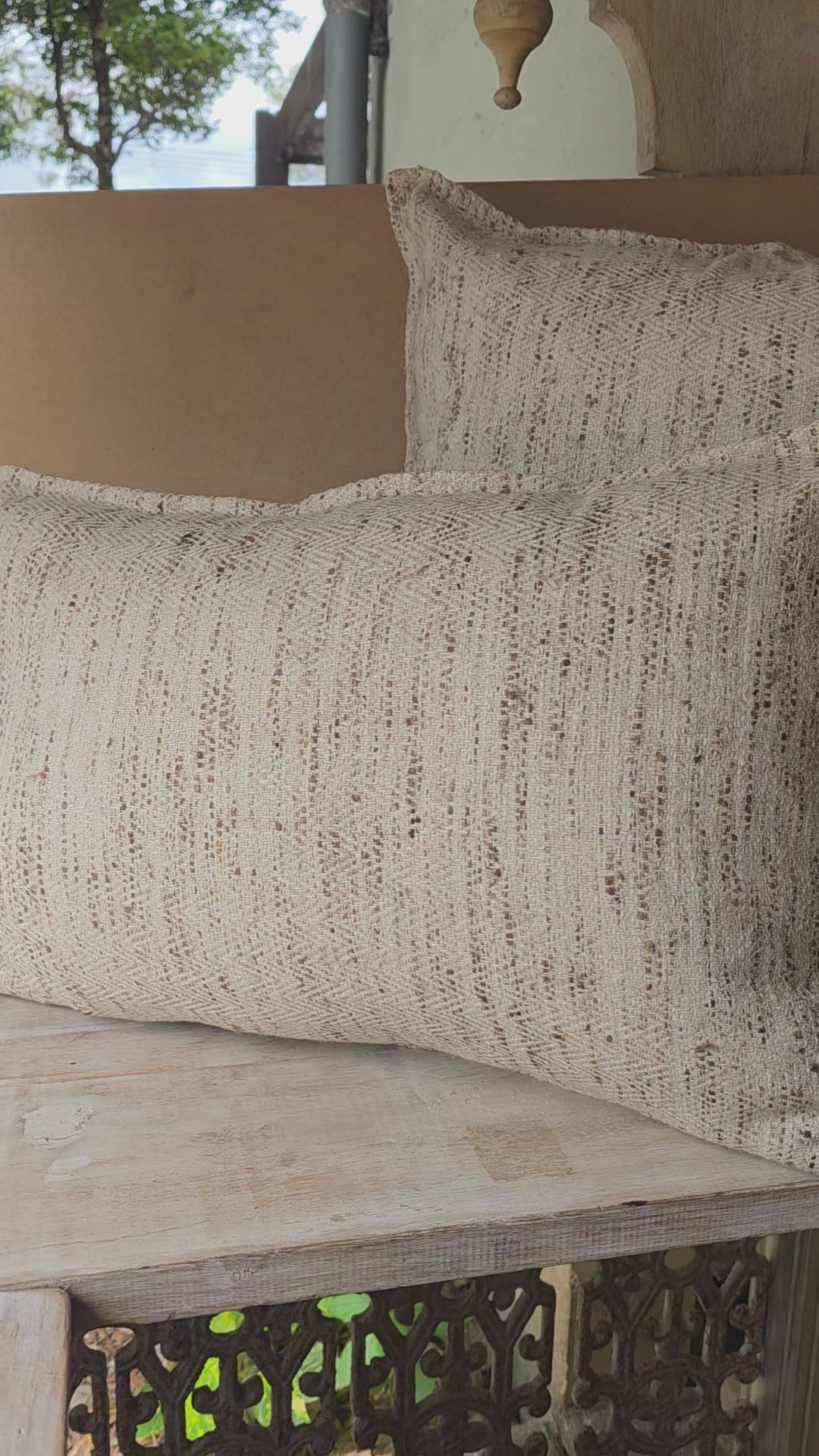 Cushion: Samira Silk Weave Natural | Natural + Chocolate | 2 Sizes