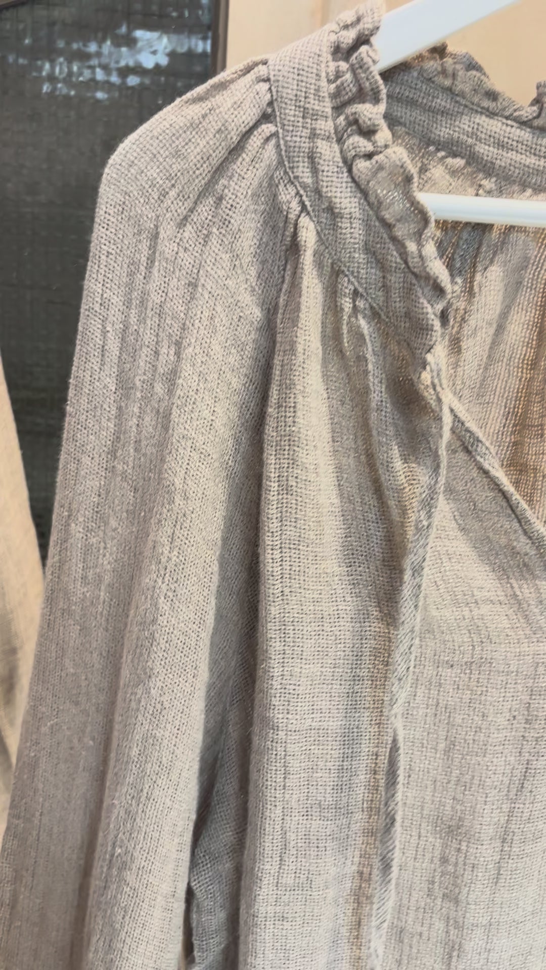 Italian Linen : Sussana: Mesh Puff Long Sleeve Linen Top, One Size | Natural