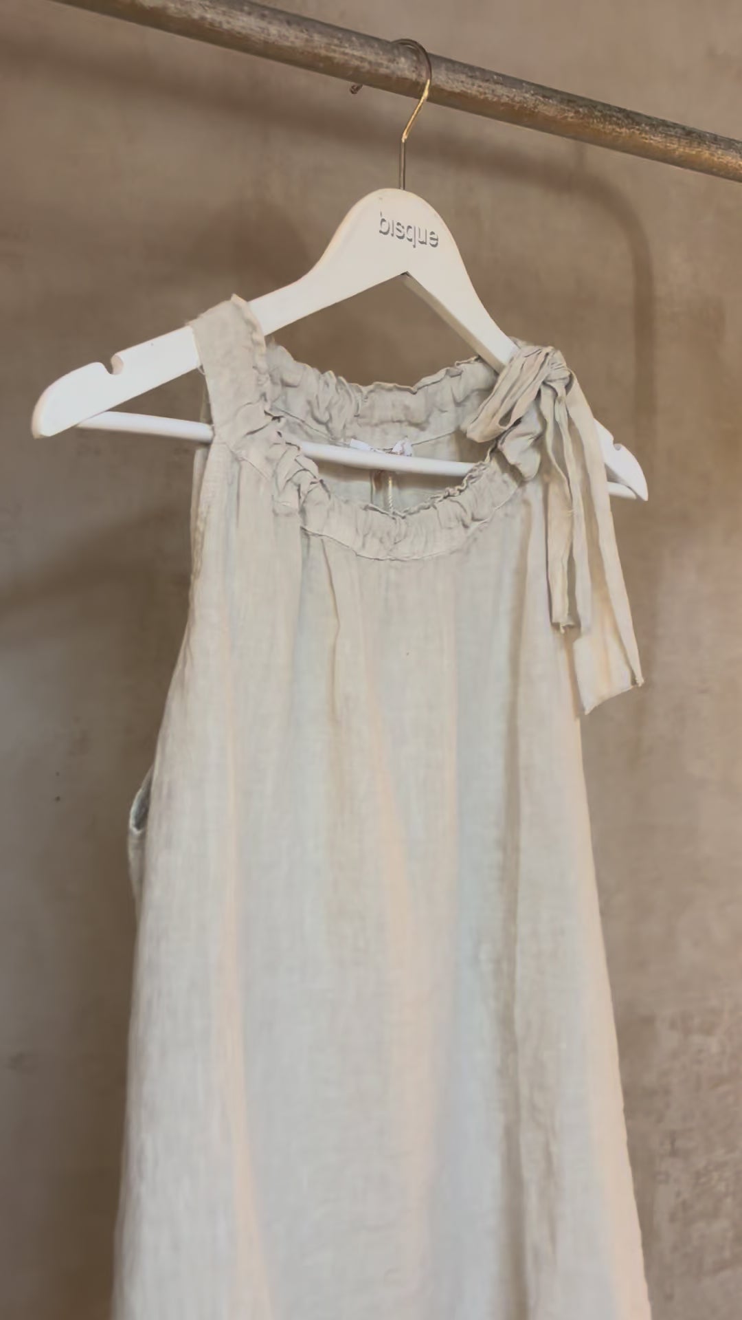 Italian Linen : Frasier : Bow Detail Neck, Sleeveless Top | Sand