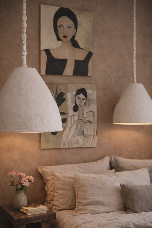 Mona : Rattan and Clay Pendant Light Small