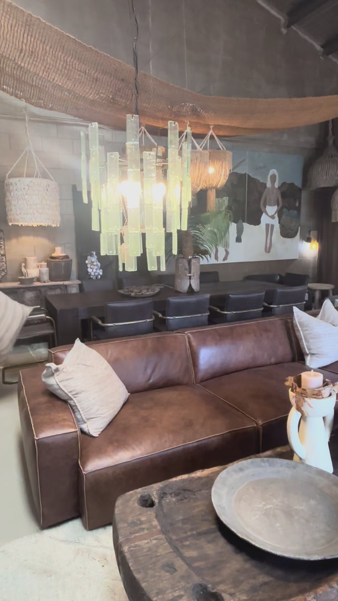 Gabriele Set of 4 modular leather corner sofa in local brown