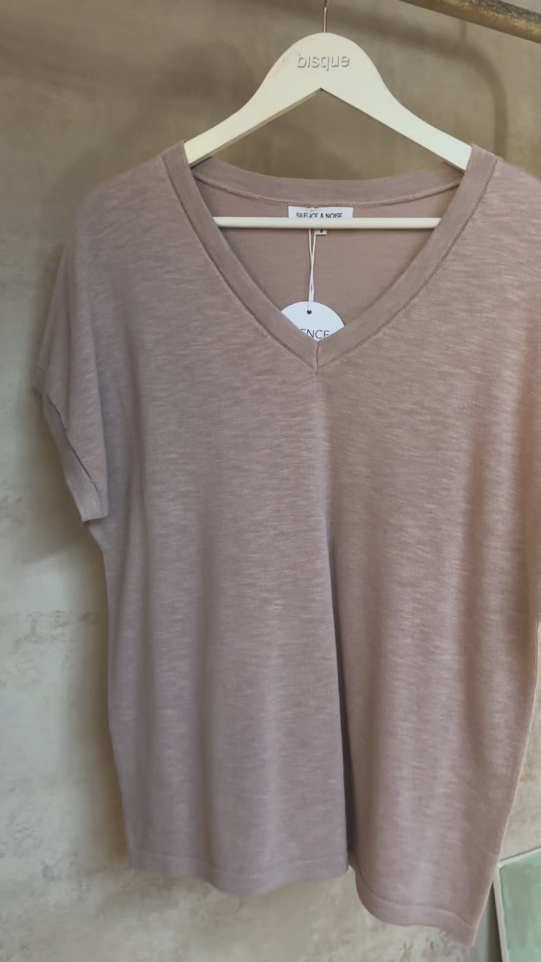 Pure Cotton : Dionne : Knit V-neck Short Sleeve Top | Natural