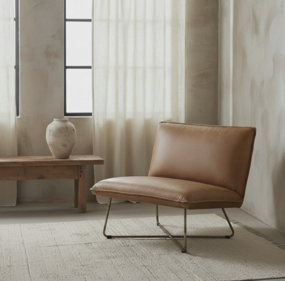 Martina Low Leather Low Occasional Chair, Wabi Sabi Furniture Australia | Antique Brown