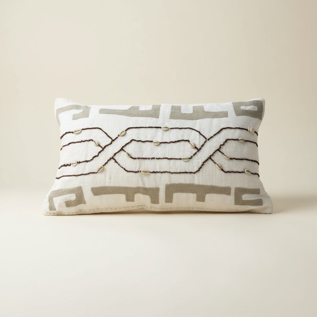 Decorative pillow with geometric pattern on a white background