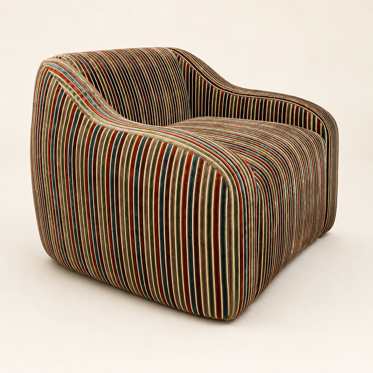 Occasional Chair : Roma : Gina Mixed Stripe Velvet : Upholstered Low Wide Modular Shaped 90cm deep x 100cm wide | Porto Upholstery