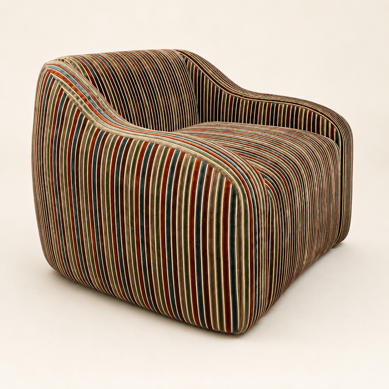 Occasional Chair : Roma : Gina Mixed Stripe Velvet : Upholstered Low Wide Modular Shaped 90cm deep x 100cm wide | Porto Upholstery