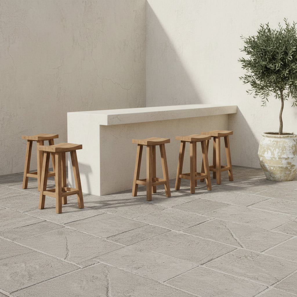 Bar Stool: Santi, Indoor/Outdoor Teak Bar Stool 65cm, Natural