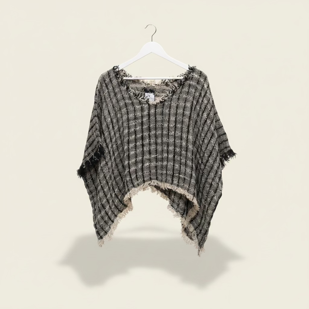 Italian LInen : Sarita : Loose Top, One Size | Black & Natural