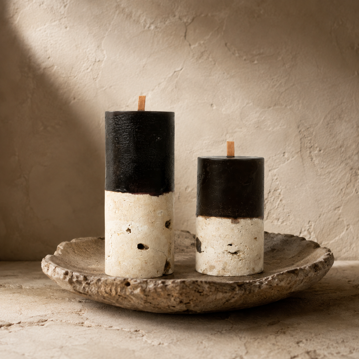 Shela. Fossilised Coral Candle - Chocolate 8.5cm diam x 20cm h