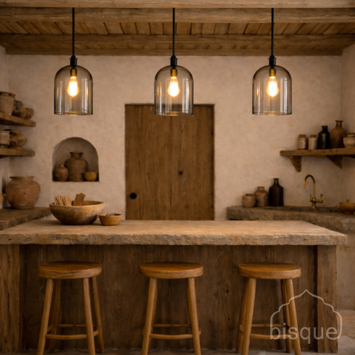 CLEARANCE PENDANT : Soleh : Recycled Glass Dome 30cm with Leather Plaited Cord Pendant Light