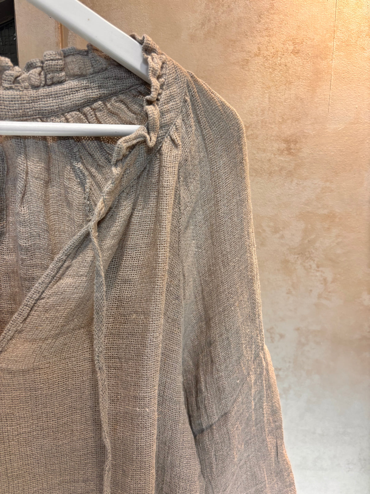 Italian Linen : Sussana: Mesh Puff Long Sleeve Linen Top, One Size | Natural