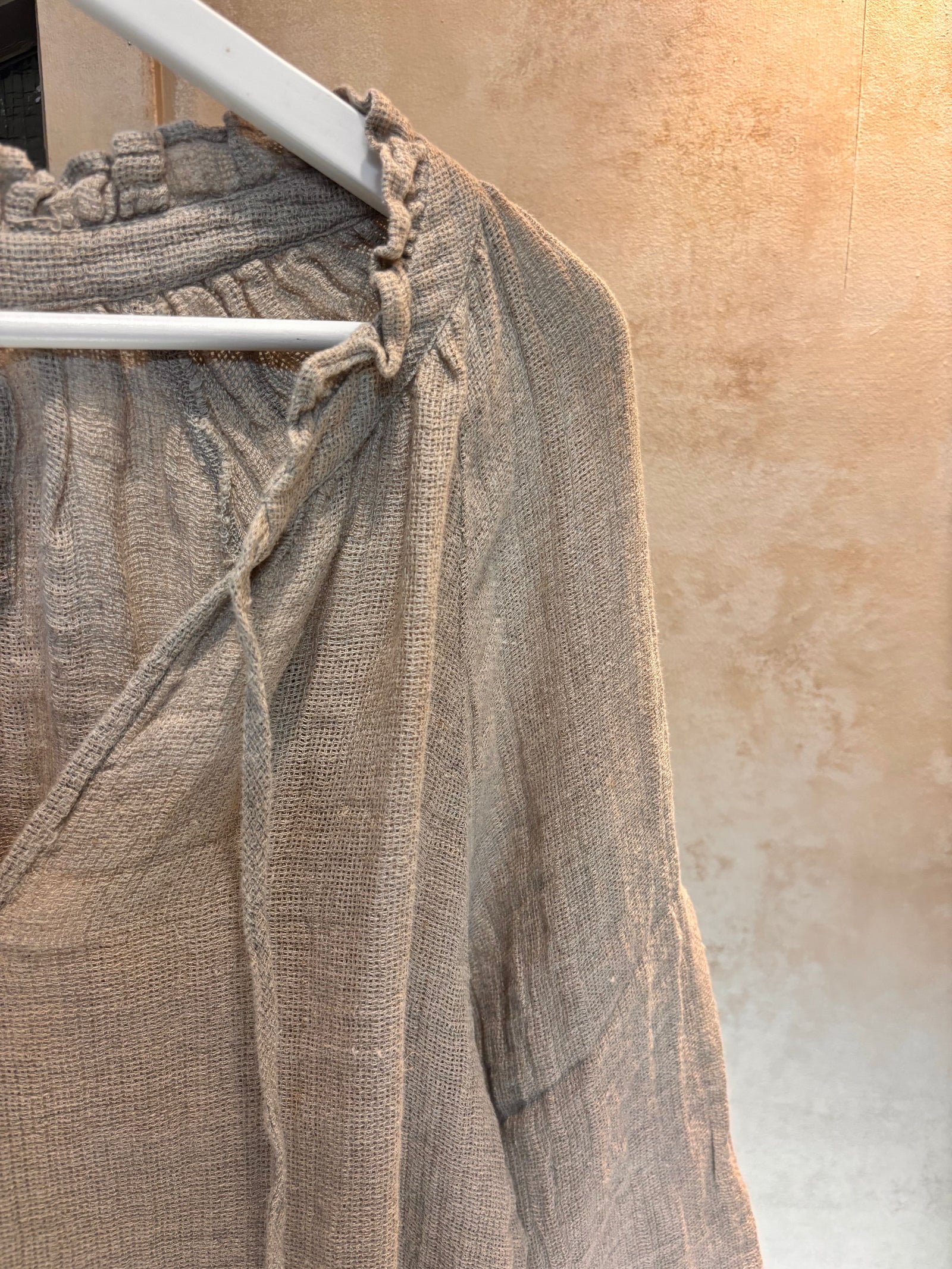 Italian Linen : Sussana: Mesh Puff Long Sleeve Linen Top, One Size | Natural