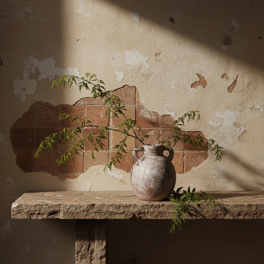 A rustic, textured ceramic jug with two loop handles and a short neck, shown on a solid light beige background.