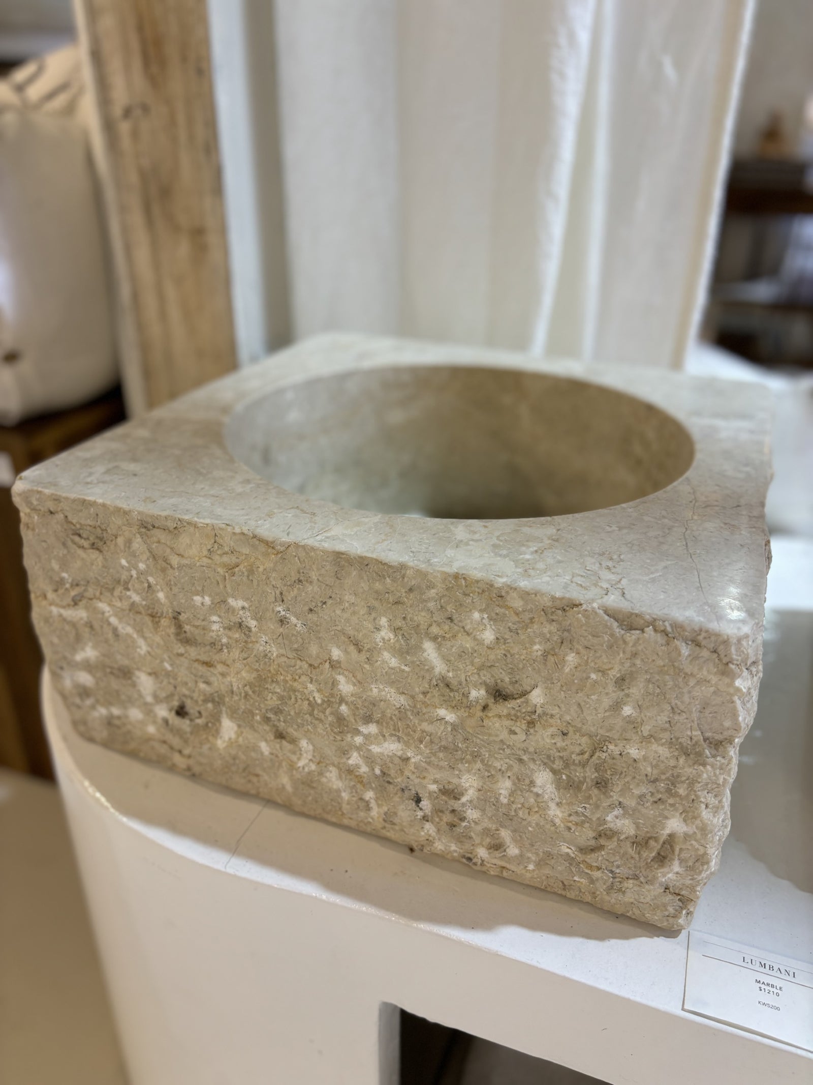 Lumbani : Square Stone Basin with round inner.