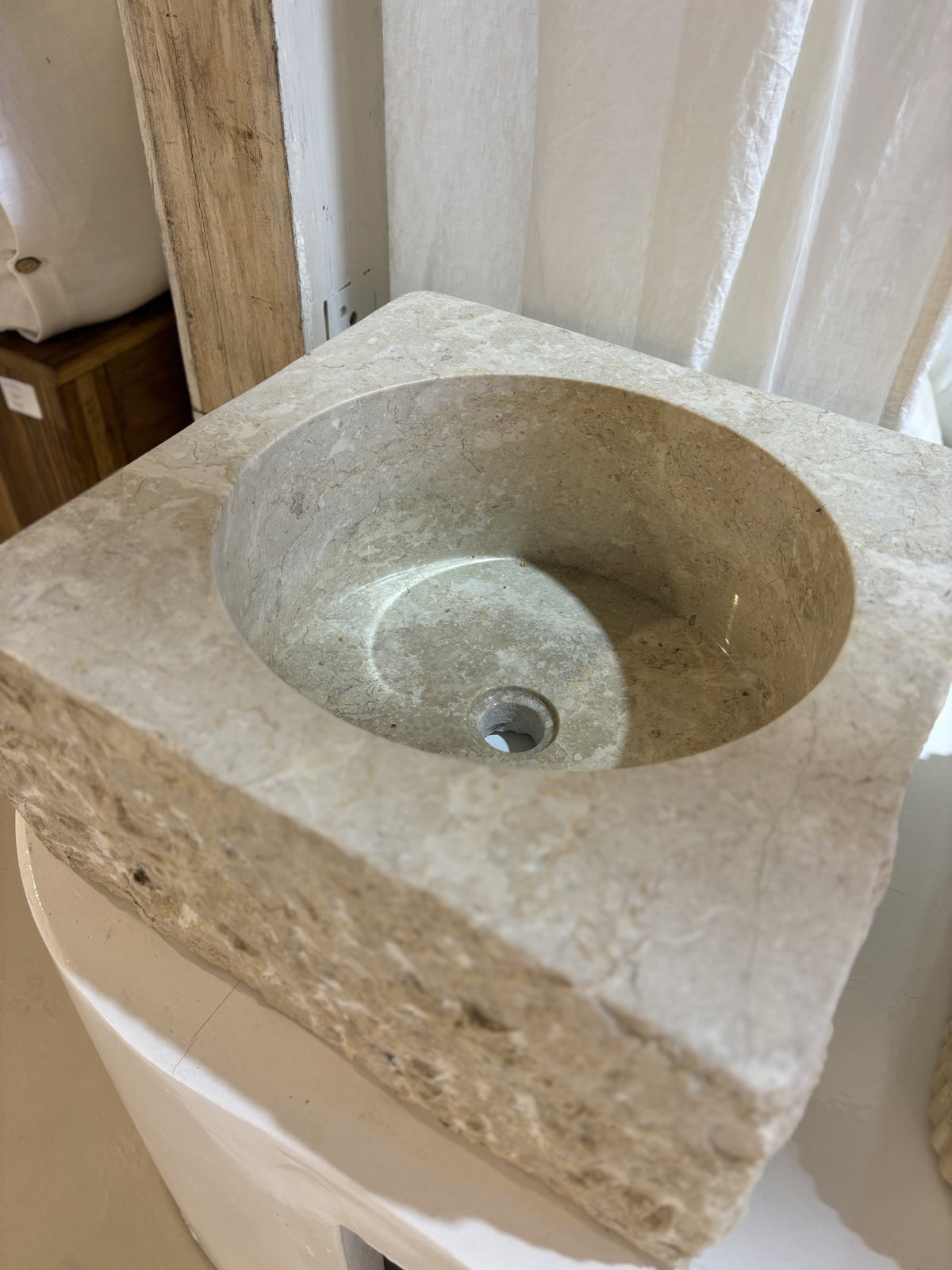 Lumbani : Square Stone Basin with round inner.