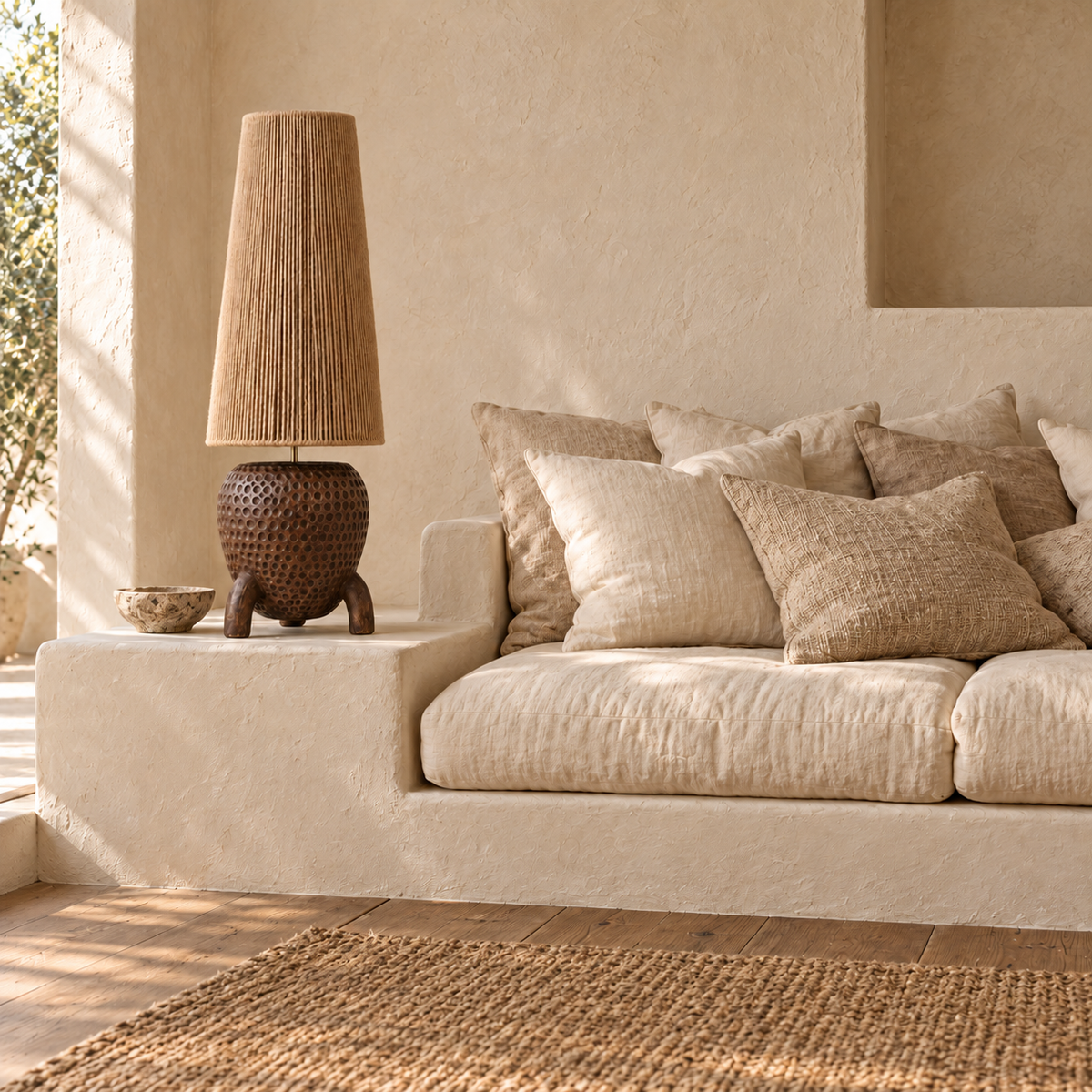 Table Lamp : Umaga Terracotta Table Lamp | Brown Base, Natural Shade