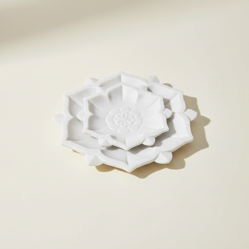 Decorative white flower marble bowl